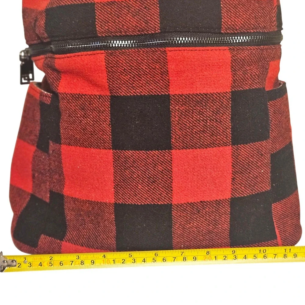 Jen & Co Red Black Buffalo Plaid Backpack Vegan Leather Checkered Travel Bag